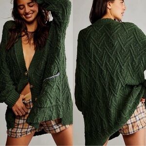 Free People | Montana Cable Knit Cardigan Green